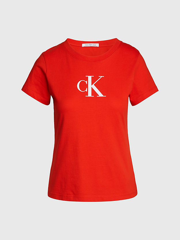 t-shirt con monogramma slim fiery red da donne calvin klein jeans