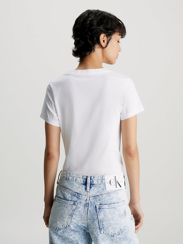 t-shirt con logo sfumato slim white da donna calvin klein jeans