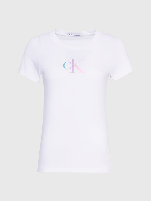 t-shirt con logo sfumato slim white da donna calvin klein jeans
