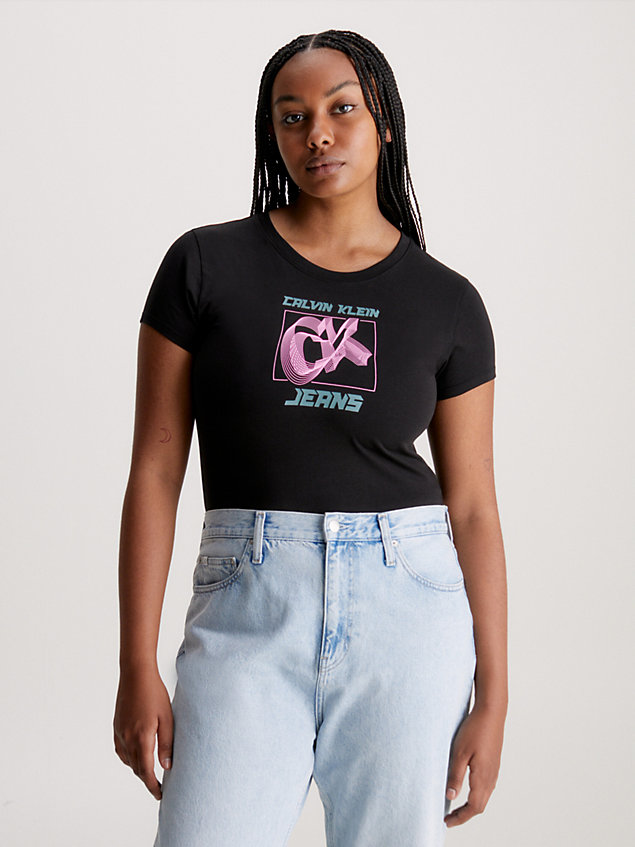 black wąski t-shirt z logo z bawełny dla kobiety - calvin klein jeans
