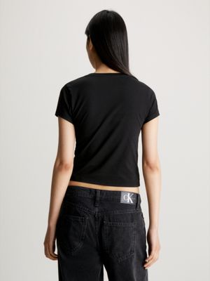 CALVIN KLEIN JEANS COTTON T-SHIRT WITH FRONT AND BACK LOGO Woman CK Black