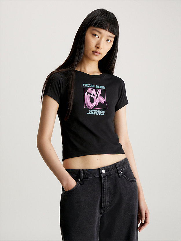 ck black wąski t-shirt z logo z bawełny dla kobiety - calvin klein jeans