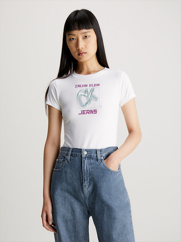 t-shirt slim in cotone con logo bright white da donna calvin klein jeans