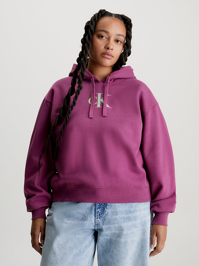 purple oversized hoodie met logo met kleurverloop voor dames - calvin klein jeans