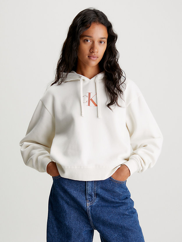 ivory oversized hoodie met logo met kleurverloop voor dames - calvin klein jeans
