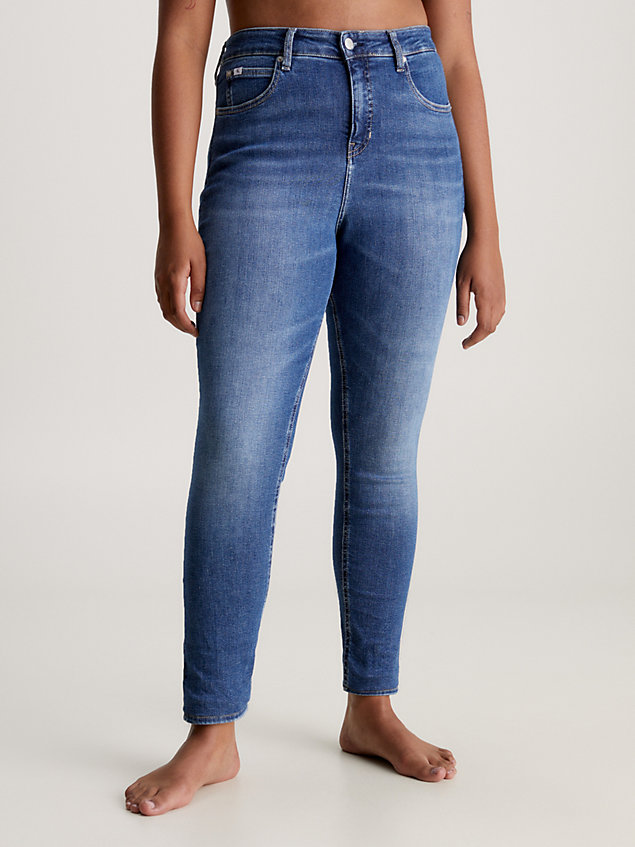 blue grote maat skinny jeans met hoge taille voor dames - calvin klein jeans