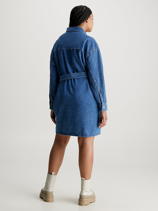 blue denim-hemdkleid mit gürtel in großen größen für damen - calvin klein jeans