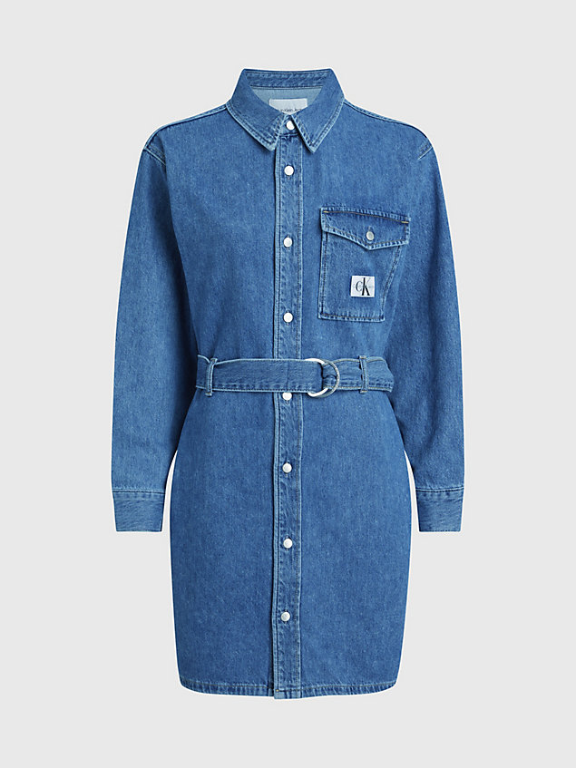 blue denim-hemdkleid mit gürtel in großen größen für damen - calvin klein jeans