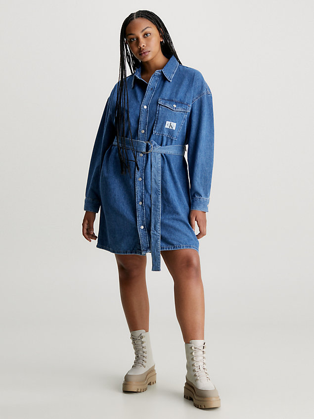 blue plus size belted shirt dress for women calvin klein jeans