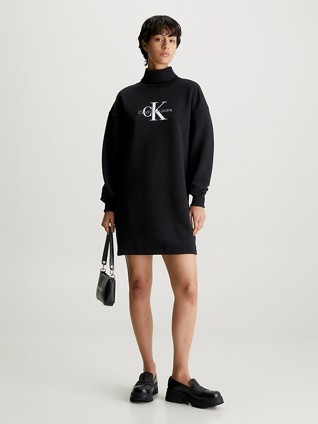 black sweatshirtkleid mit monogramm für damen - calvin klein jeans