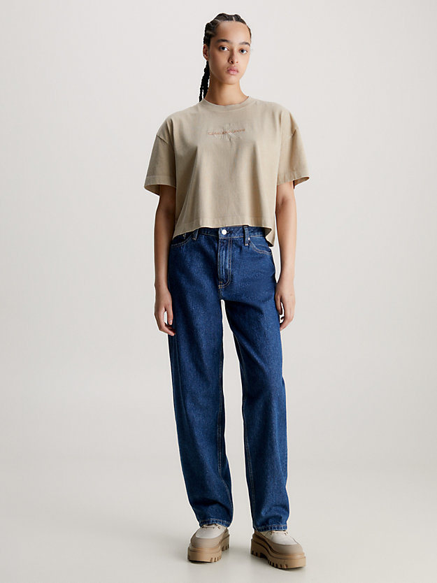 plaza taupe monogramm-boyfriend-t-shirt für damen - calvin klein jeans