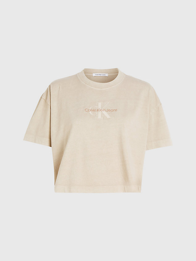 beige t-shirt boyfriend z monogramem dla kobiety - calvin klein jeans