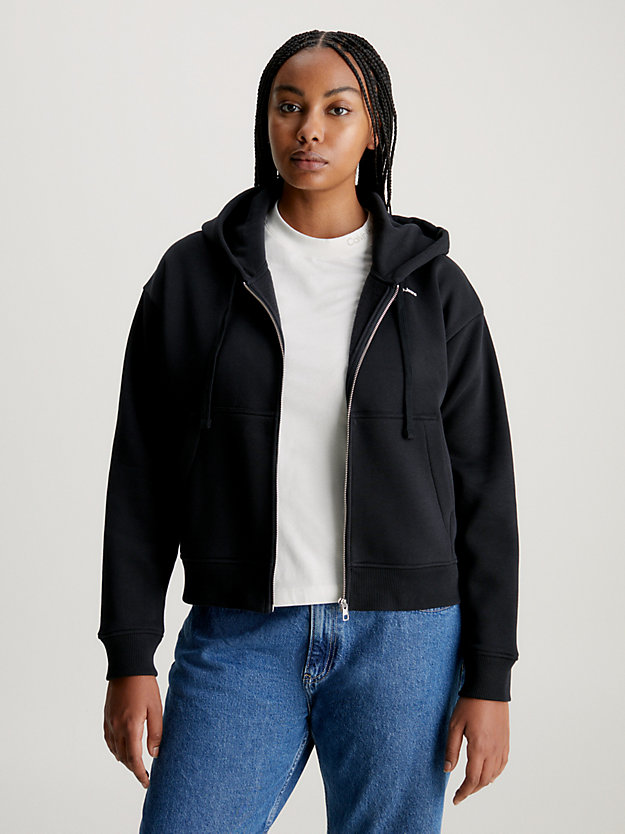 ck black hoodie met rits en print op de achterkant voor dames - calvin klein jeans