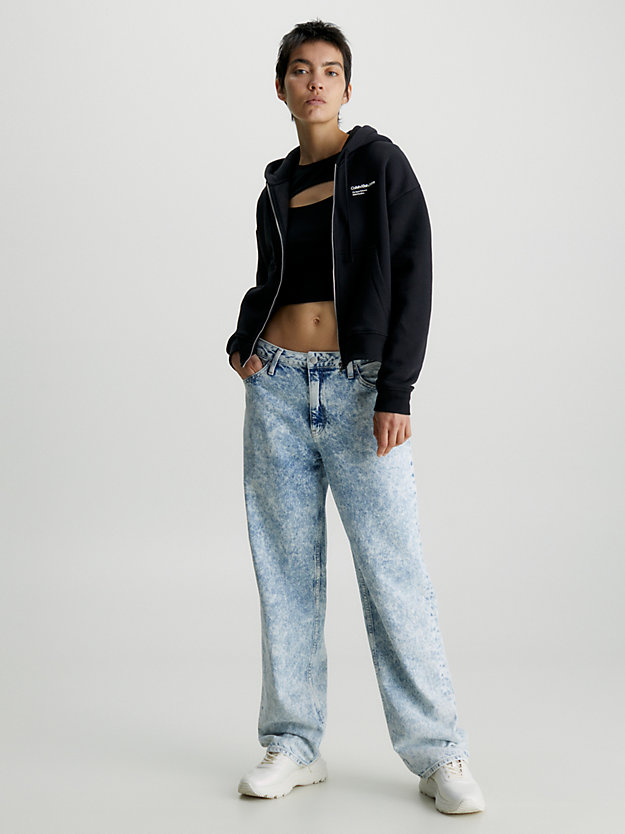 sweat-shirt à capuche zippé avec imprimé dans le dos ck black pour femmes calvin klein jeans