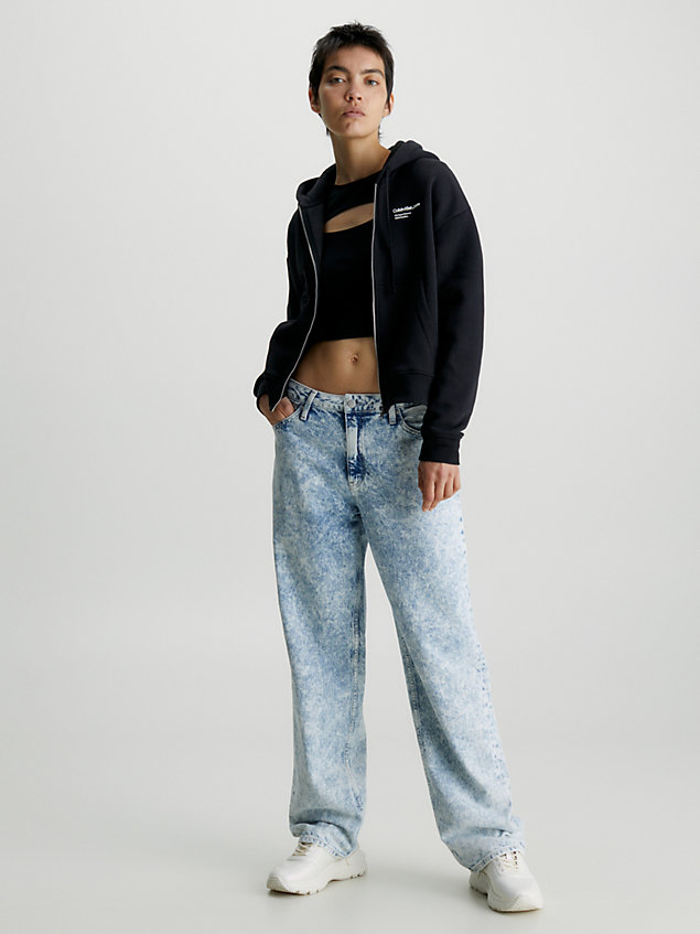 sweat-shirt à capuche zippé avec imprimé dans le dos black pour femmes calvin klein jeans
