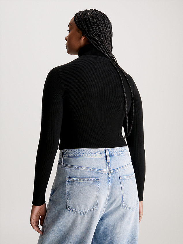 black gerippter rollkragenpullover in großen größen für damen - calvin klein jeans