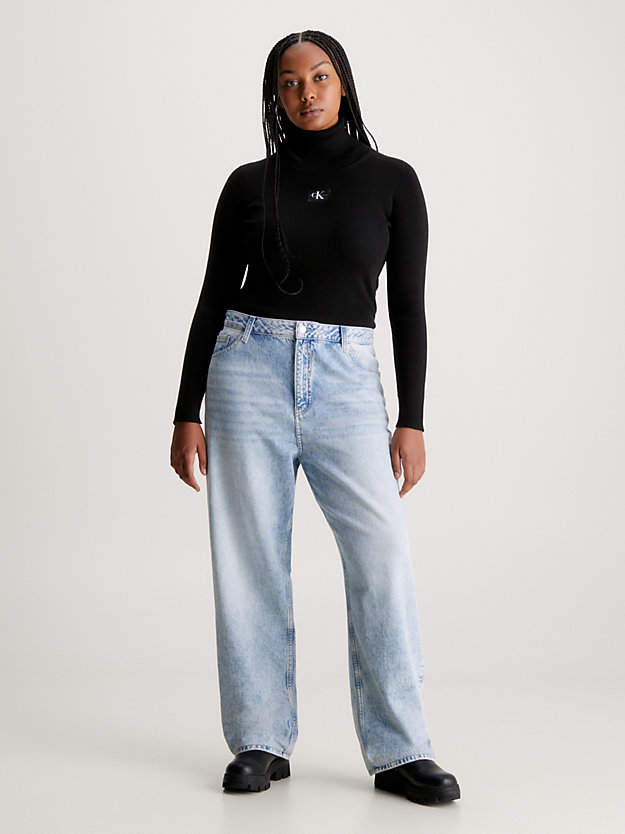 maglione a collo alto plus size a costine ck black da donna calvin klein jeans