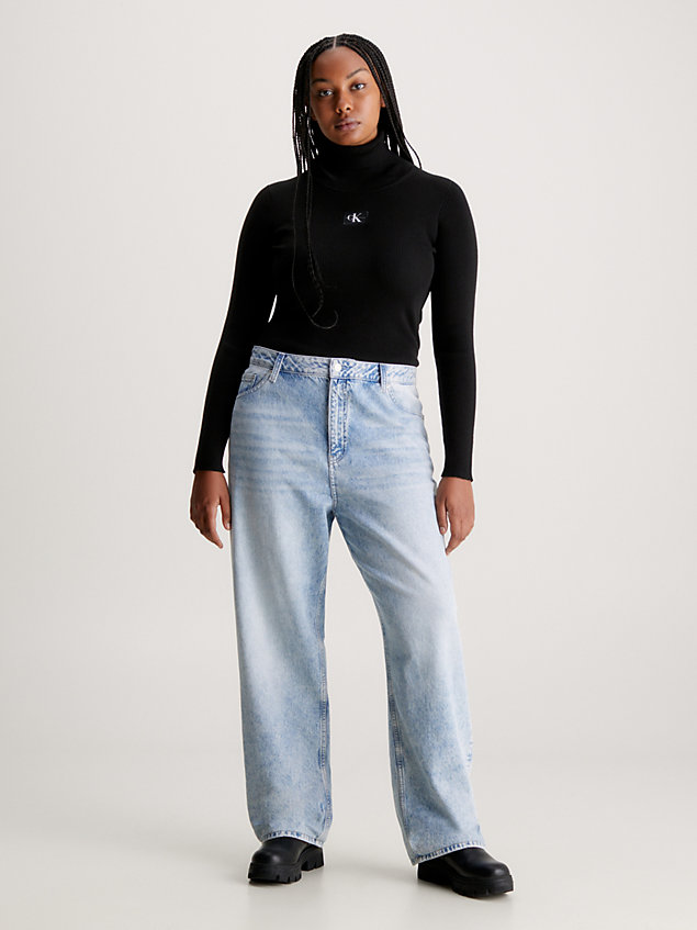 black sweter z golfem o ściągaczowym splocie plus size dla kobiety - calvin klein jeans