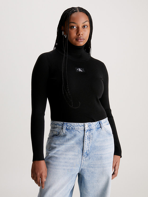 pull grande taille côtelé à col roulé ck black pour femmes calvin klein jeans