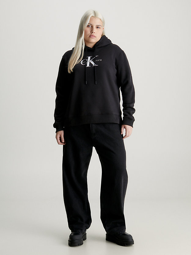 sweat-shirt à capuche grande taille avec monogramme ck black pour femmes calvin klein jeans