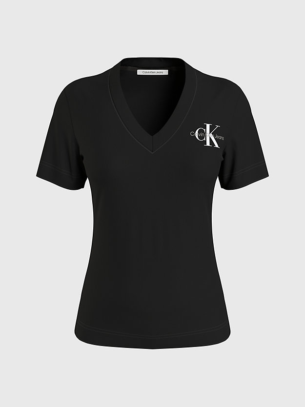 ck black monogramm-t-shirt mit v-ausschnitt in großen größen für damen - calvin klein jeans