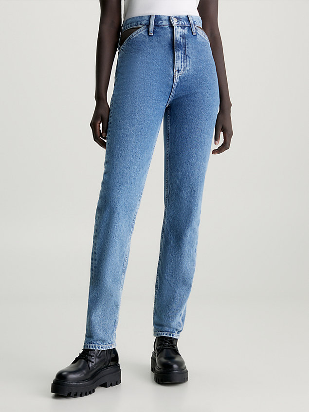denim wąskie jeansy straight z wycięciem dla kobiety - calvin klein jeans