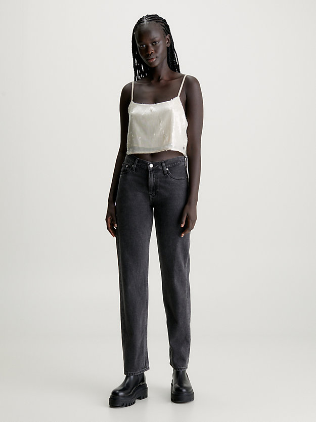 jean droit taille basse denim black pour femmes calvin klein jeans