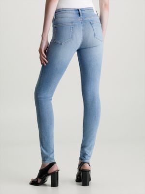 Jeans Leggings Donna 7/8, Skinny Elasticizzati, Vita Alta, Colore Denim Chiaro, Con Tasche, Taglio Capri
