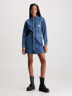 Pocket denim shop shirt dress