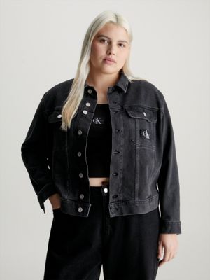 Black denim jacket shop womens plus size