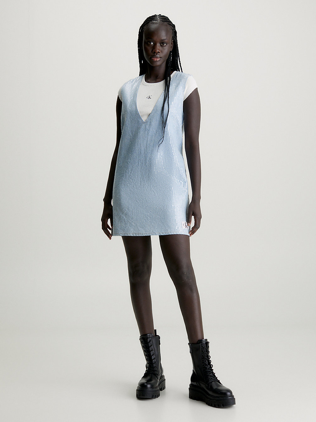 DENIM LIGHT Sequin Denim Mini Dress undefined women Calvin Klein