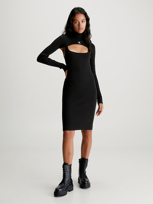 ck black 2-in-1 roll neck jumper dress for women calvin klein jeans