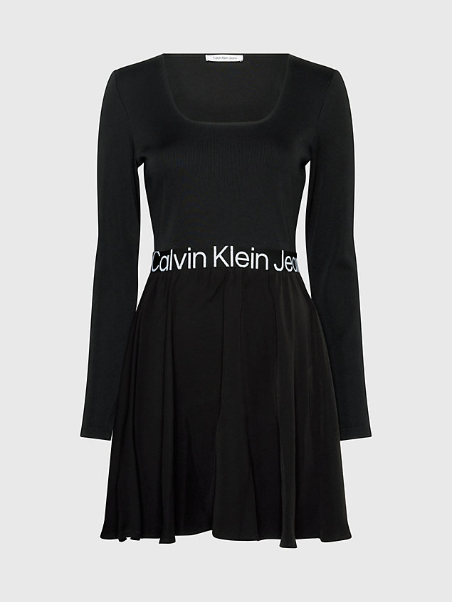 black jurk met lange mouwen en logotape voor dames - calvin klein jeans