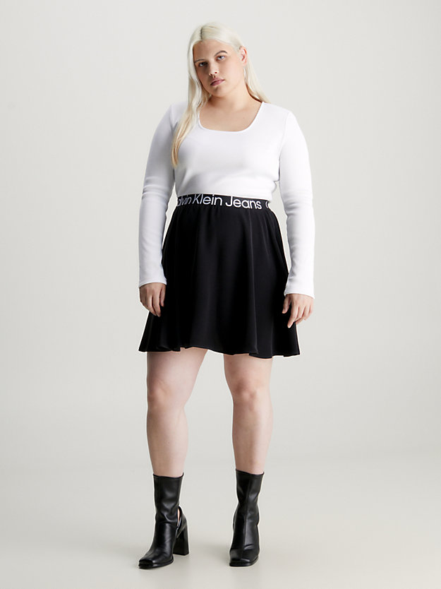 bright white / ck black kleid mit logo tape und langen ärmeln für damen - calvin klein jeans