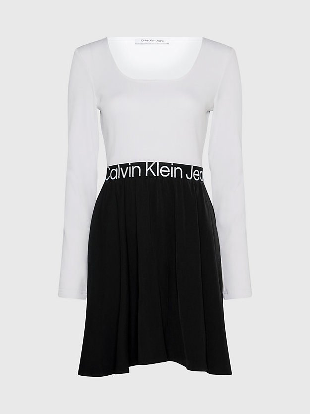 vestido de mangas largas con logo bright white/ck black de mujeres calvin klein jeans