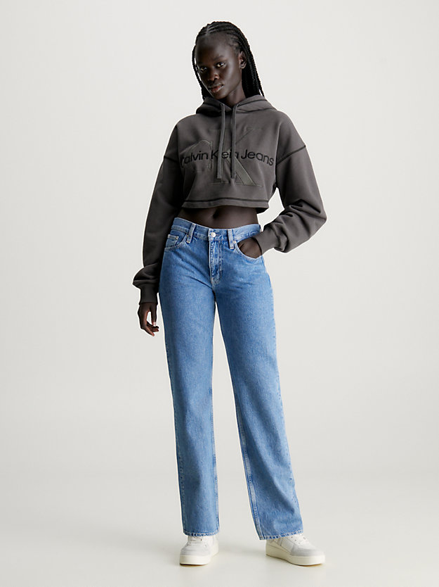 sweat-shirt à capuche court avec monogramme washedblack pour femmes calvin klein jeans