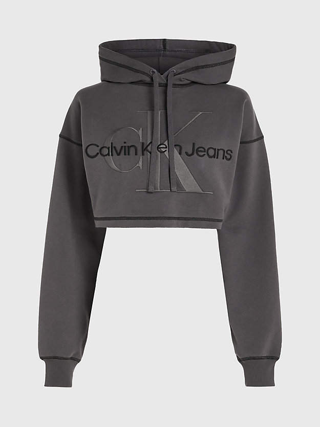 washed black cropped monogram hoodie for women calvin klein jeans