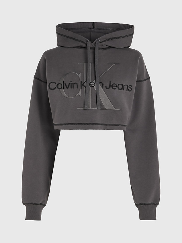 sweat-shirt à capuche court avec monogramme grey pour femmes calvin klein jeans