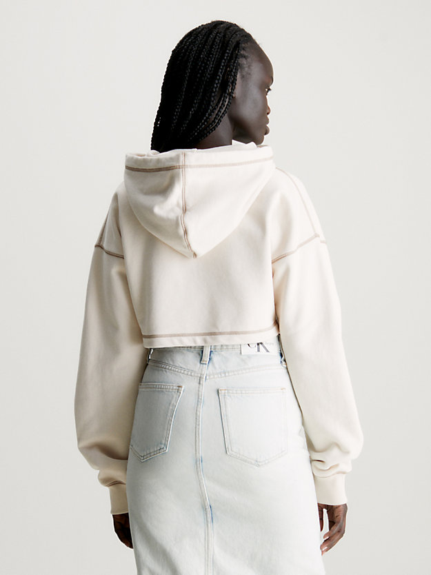 sudadera cropped con capucha y monograma ivory de mujer calvin klein jeans