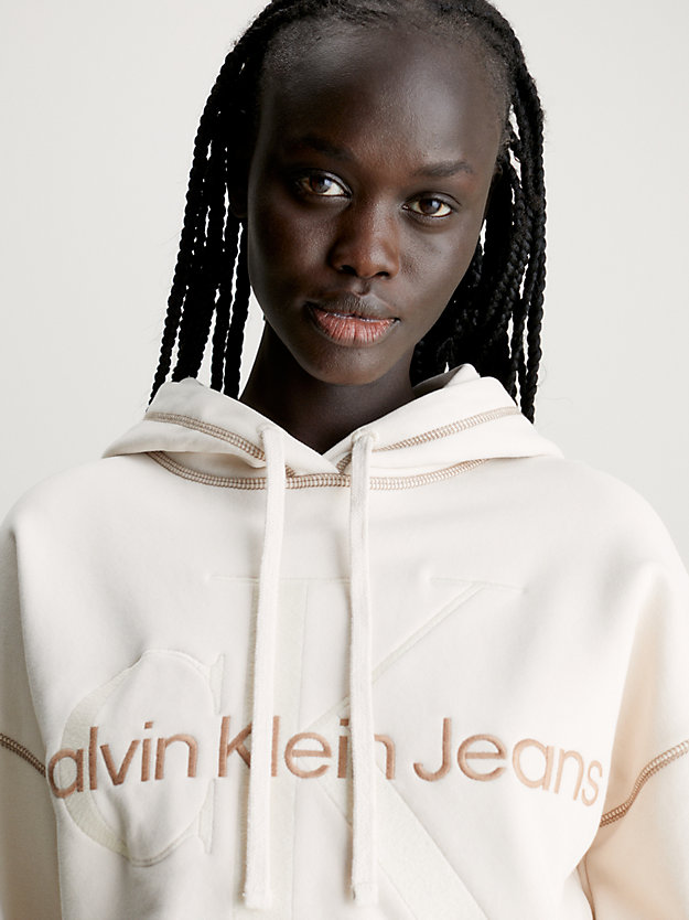 ivory cropped monogram hoodie for women calvin klein jeans