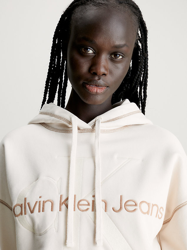 white cropped monogram hoodie for women calvin klein jeans