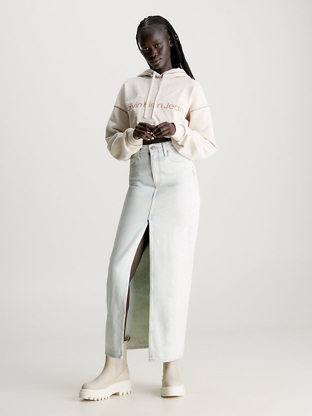 sudadera cropped con capucha y monograma ivory de mujer calvin klein jeans