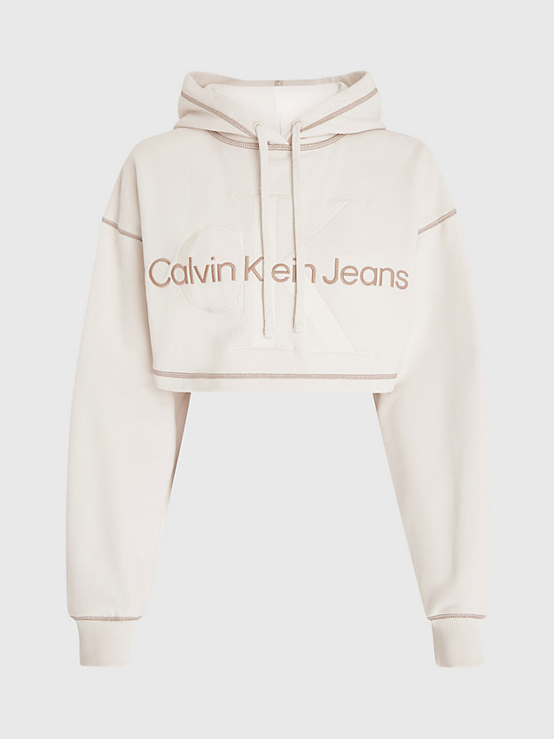 ivory cropped hoodie met monogram voor dames - calvin klein jeans