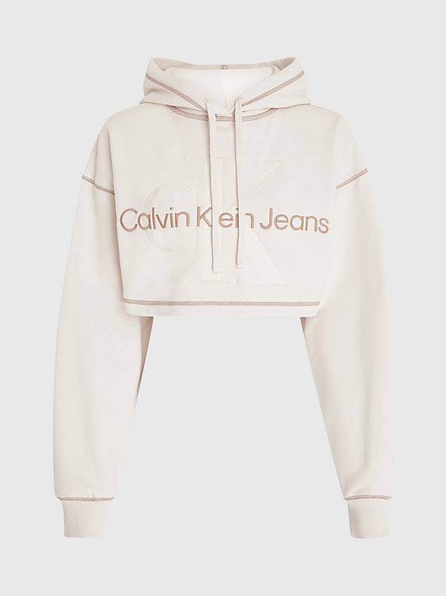 white cropped monogramm hoodie für damen - calvin klein jeans