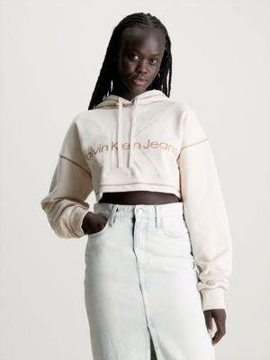Calvin Klein Cropped Sweatshirt - Women's Sweatshirts in White Wash