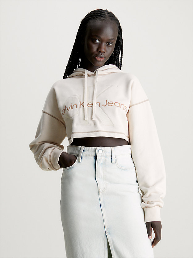 ivory cropped monogramm hoodie für damen - calvin klein jeans