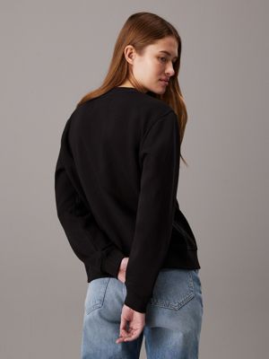 ck black cotton blend fleece sweatshirt for women calvin klein jeans