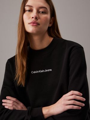 ck black cotton blend fleece sweatshirt for women calvin klein jeans