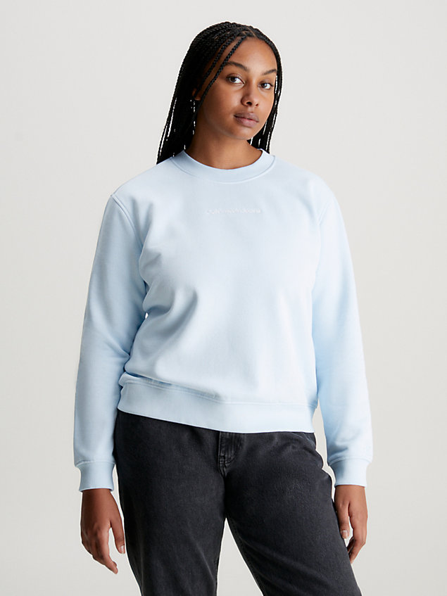blue cotton blend fleece sweatshirt for women calvin klein jeans