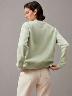 celadon green cotton blend fleece sweatshirt for women calvin klein jeans